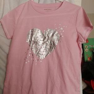 BCBG GIRLS pink short sleeve T-shirt with silver heart and silver stars design